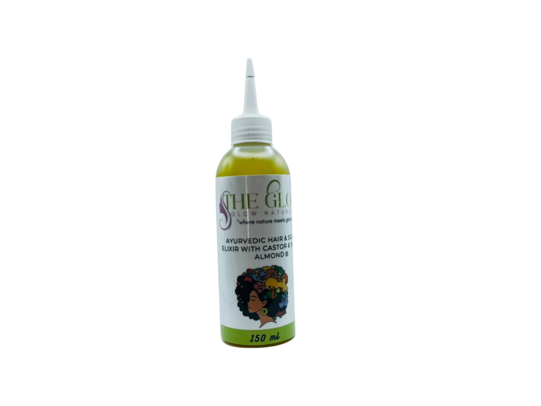 The Glow Ayurvedic Hair &amp; Scalp Elixir with Castor &amp; Sweet Almond - Cultivate Your Masterpiece. Rooted in Ancient Wisdom.