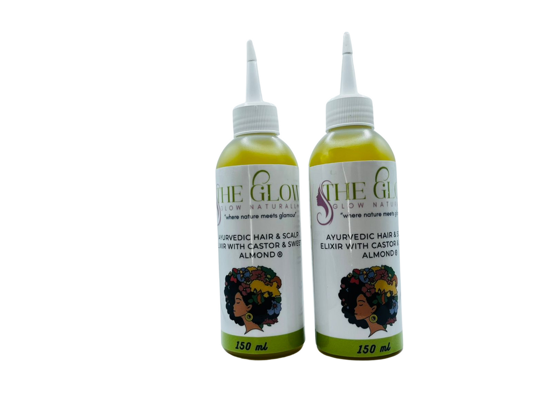 The Glow Ayurvedic Hair &amp; Scalp Elixir with Castor &amp; Sweet Almond - Cultivate Your Masterpiece. Rooted in Ancient Wisdom.